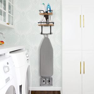 Wooden Ironing Board Rack Double Layer <b>Wall</b> <b>Mounted</b> Storage <b>Shelf</b> For Iron And Laundry Supplies - Product Image 2