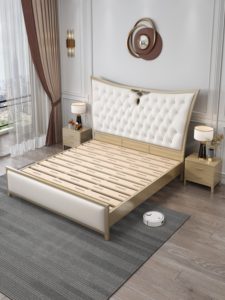 Lit plateforme moderne rembourré, taille King, avec tête de lit capitonnée, design beige et rose - Product Image 4