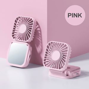 Ventilador USB Portátil Plegable Personalizable con Espejo de Maquillaje, Compatible con Coche y Exteriores, Batería de 400 mAh, 3 Velocidades - Product Image 1