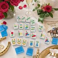 Jeu de Mahjong Américain de Luxe en Acrylique Bleu Rose, Thème Kentucky Derby, Portable, pour 4 Joueurs, Idéal pour Fêtes à Domicile