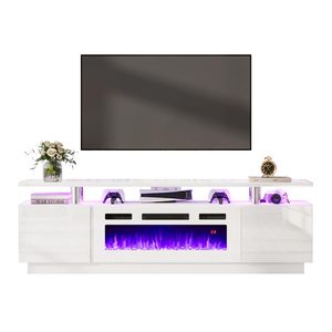 Meuble TV avec cheminée <span class=keywords><strong>électrique</strong></span>, support TV 75 pouces avec cheminée intégrée, support TV moderne avec télécommande - Product Image 2