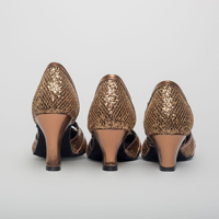 Chaussures de danse latine à paillettes bronze pour femmes, à bride en T, bout fermé, talons hauts, semelle souple en daim, pour Salsa, Tango, Danse de salon et Soirées