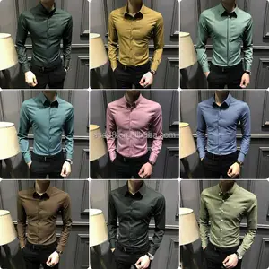 Camisas de trabajo de algodón personalizadas AQTQ, camisas de manga larga con cuello levantado de tela Oxford, camisas formales de vestir de oficina para hombres