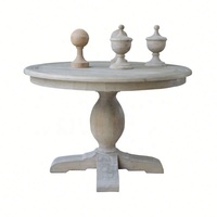 Table à manger sur piédestal en bois massif de chêne naturel vintage français D175-120, 120x120x78cm, design traditionnel pour salle à manger