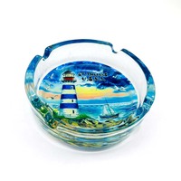 Cendrier en verre personnalisé Saint Thomas USVI, souvenir de voyage, décoration côtière, phare, mouette, palmier pour les boutiques touristiques