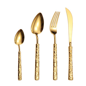 Juego de tenedores de acero inoxidable 304 con diseño de piedra en relieve, cuchara para postre, cuchillo y tenedor para carne de hotel - Product Image 5