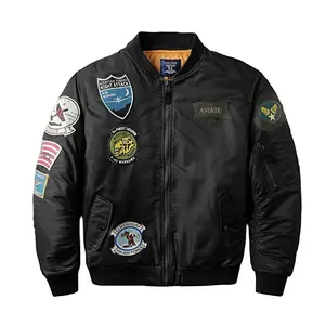 Mens Bomber Jacket With Pocket Custom Design Mens Black Plain Coat In Gold Slim Fit Appliques Jacket With Your Private Label