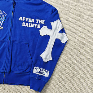 Ropa de calle personalizada para hombre de peso pesado 420 GSM bordado desgastado algodón francés Terry Rhinestone capucha Zip Up Hoodie - Product Image 3