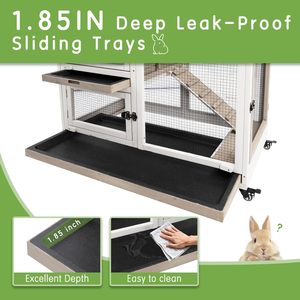 Cage à lapins en bois <span class=keywords><strong>pour</strong></span> intérieur et extérieur, avec roues, verrouillable, deux plateaux amovibles, cages <span class=keywords><strong>pour</strong></span> cochons d'Inde, toit imperméable, toutes saisons - Product Image 6