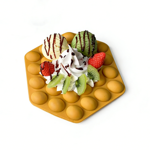 Realistic PU Egg Waffle Prop <b>Bubble</b> Waffle With <b>Toppings</b> Faux Cafe Display Fruit Kiwi Vanilla Scoops Matcha Creamy Pancake Model - Product Image 1