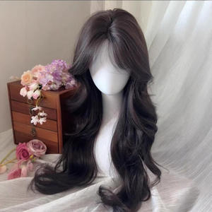 [No se Necesita <span class=keywords><strong>Redecilla</strong></span>] Peluca de Cabello Fino de Nuevo Estilo, con Raya en el Medio, Marrón Negro, Larga y Rizada, Hebras de Cabello Simuladas, Cobertura Completa - Product Image 2