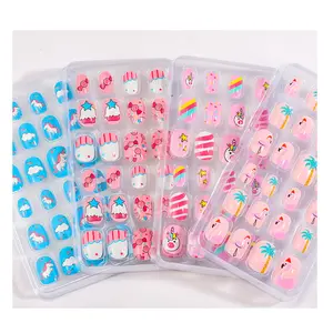 Children Candy Cute Cartoon Nail Tips Kids False Girls Cartoon Press on Nails Colorful Half Cover Nails With Glue Tabs