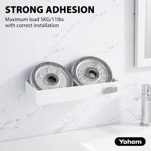 YOHOM moderno blanco adhesivo baño organizador azulejo pared <span class=keywords><strong>ducha</strong></span> Caddy estante flotante plástico champú soporte gancho <span class=keywords><strong>para</strong></span> esquina - Product Image 2
