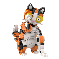 Modelo de Ladrillos de Gato Adorable Personalizado MOC, Juguete de Bloques de Construcción DIY de Gato Kawaii que Hace Señas con la Mano para Decoración de Escritorio y Regalo