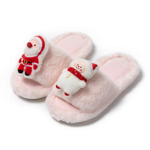 Pantoufles de Noël pour femmes, ouvertes aux orteils, moelleuses, confortables, antidérapantes, pour l'hiver - Product Image 1