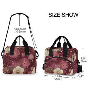 Floral Insulated Lunch Bag Waterproof Portable Food Tote Zipper <b>Cooler</b> Bag for Travel Camping - Product Image 3