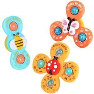 Allogogo Suction Cup Baby Bath Toys Cute Cartoon Butterfly Ladybug Bee Animals Shape Suction Spinner Toy For Kids