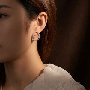 Boucles d'oreilles créoles Xinfly en or massif 18 carats, triple rangée, brillantes, 3 couches pavées, AU750, 1,80 ct, diamants naturels, bijoux fins pour femmes - Product Image 6