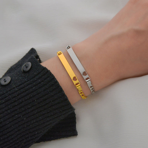 Hypoallergenic Stainless Steel 18K Gold Plating Engraved <strong>Name</strong> Date Newborn Kids Baptism Gift <strong>Personalized</strong> Trendy Baby <strong>Bracelet</strong> - Product Image 2