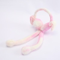 Équipement de sport d'extérieur pour enfants : cache-oreilles en peluche roses unisexes, mignons, en forme de fraise, avec oreilles mobiles, épais, pour l'hiver et la neige