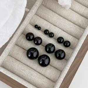 Fine Jewelry Simple Black Agate Stud Earrings Wholesale Stud Earrings 925 Sterling Silver Cute 4-14mm Women Earrings