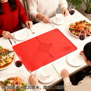 Silicone <b>Placemat</b> <b>Rectangle</b> Red Chinese Knot Pattern Heat Insulating Anti Slip Mat For Table Dining Bowl Plate Coaster - Product Image 5