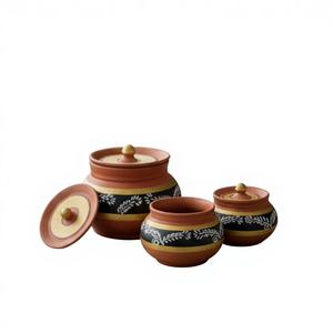 Ensemble de pots de rangement en terre cuite peints à la main avec couvercle, capacité 0,5-1L, empilables, écologiques, résistants aux fuites, style campagnard, cadeau d'affaires - Product Image 1