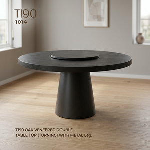 <b>Round</b> <b>Solid</b> Oak Veneered <b>Dining</b> <b>Table</b> Double Top Metal Legs Contemporary Restaurant <b>Table</b> for Hotel <b>Dining</b> 10 Seating Capacity - Product Image 3