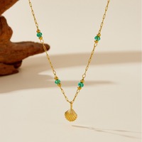 Mode acier inoxydable Simple 18k plaqué or vert perle petits coquillages pendentif clavicule chaîne dames collier Bracelet ensemble
