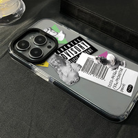 Funda transparente de TPU con estampado de dibujos animados de arte callejero y etiquetas de boletos para iPhone 16 Pro Max 15 14 13 XR