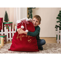 Sacs cadeaux de Noël en velours personnalisés avec monogramme, grands sacs en peluche doux de Père Noël avec pompons pour la décoration de l'arbre de Noël et les cadeaux