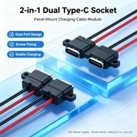 Connecteur de charge double port Type-C LN-01, double prise USB-C, deux connecteurs DC à 2 broches avec oreilles de fixation et câbles