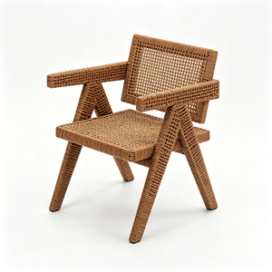 <b>Vintage</b> Rattan Woven Armchair, Solid Wood <b>Frame</b> Dining Chair, Ergonomic Side Chair for Living Room Kitchen - Product Image 2