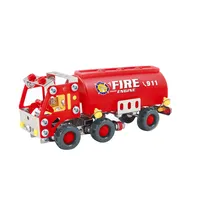 154pcs लाल आग ट्रक मॉडल खिलौना धातु निर्माण सेट