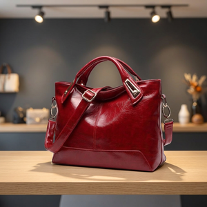 Pochette pliable pour femme en cuir véritable BS INTERNATIONAL, légère, avec fermeture éclair, grande capacité, imperméable, durable, écologique, deux compartiments - Product Image 1