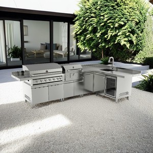 Îlot de cuisine extérieure moderne haut de gamme avec rangement, <span class=keywords><strong>barbecue</strong></span> à <span class=keywords><strong>gaz</strong></span>, armoires de <span class=keywords><strong>camping</strong></span> en acier inoxydable pour <span class=keywords><strong>camping</strong></span>-<span class=keywords><strong>car</strong></span> et caravane - Product Image 1