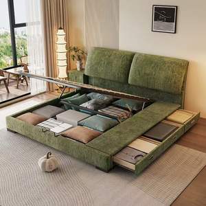 Французская Современная минималистская экономичная кровать 1,8 м кровать размера «King-Size» бархатная короткая прикроватная кровать с деревянным каркасом мягкая кровать для хранения - Product Image 5