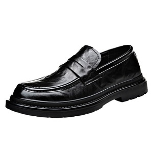 Mocassins en cuir pour hommes, bout rond, à enfiler, semelle extérieure en caoutchouc antidérapante, chaussures décontractées de printemps pour affaires - Product Image 5