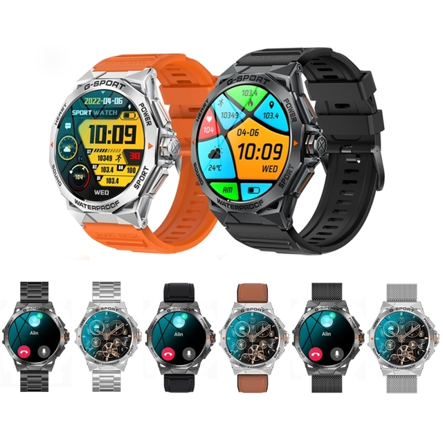 Dropshipping Fashion K62 1.43 Inch IP68 Waterproof Wireless Call Smart Sports Watch Leather Strap Smartwatch for Men