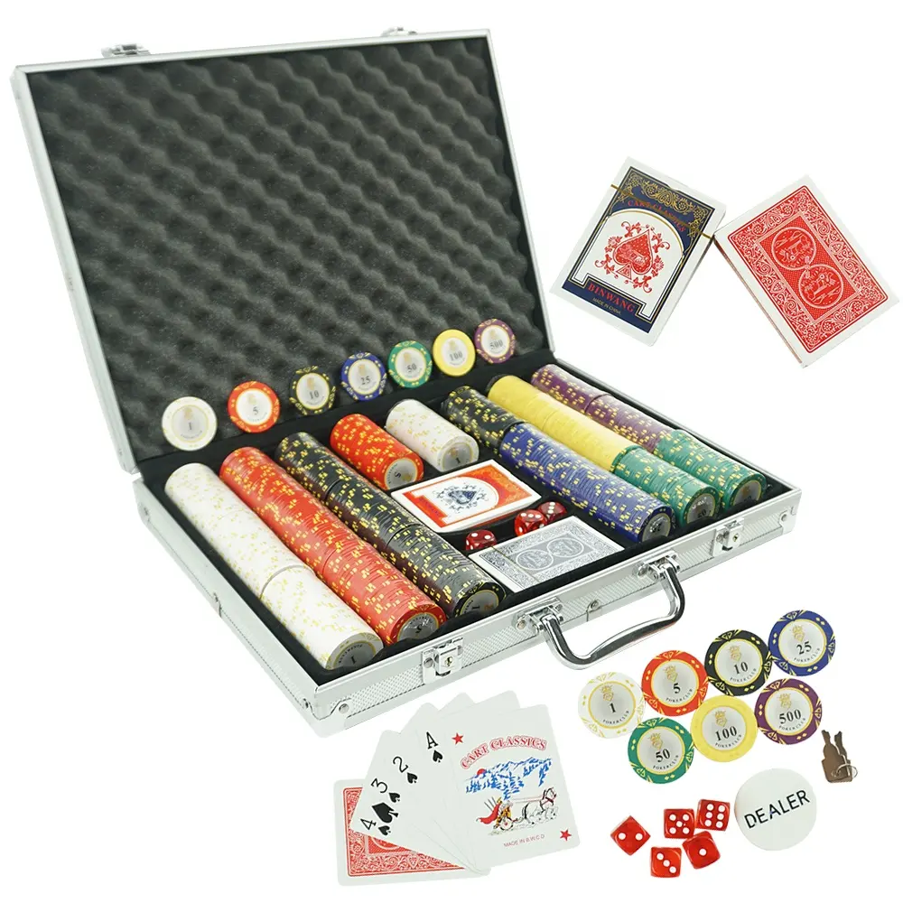 Disegno novello Casino 7 Colori Poker Set 500 Fiches in Argento Caso Da Produttori Professionali