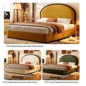 <span class=keywords><strong>Lit</strong></span> en tissu chenille rétro pour la fin de l'été, <span class=keywords><strong>lit</strong></span> double avec rangement coulissant de style mid-century pour chambre principale - Product Image 3