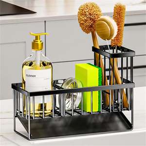 Kitchen Household Storage <b>Rack</b> Wall-Mounted Metal Sink <b>Draining</b> <b>Rack</b> with Cloth Storage Basket Organizer for Kitchen Supplies - Product Image 1