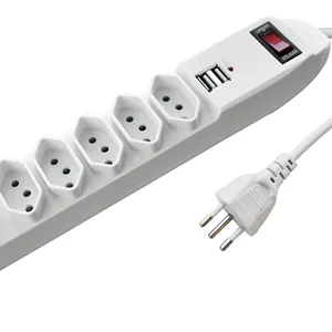 Multi Socket Brazilil Extension Socket 6 Ways 2P + T 10a 250V ~ Met Reset/Off Overbelasting Bescherming Schakelaar Met 2 Usb Max 2.1a