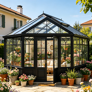 <span class=keywords><strong>Pérgola</strong></span> Motorizada con Persianas y Tira de Luces LED, Estructura de Aluminio Negro, Solárium de Vidrio para Patio Trasero, Espacio de Comedor al Aire Libre - Product Image 2