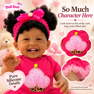 Poupée Duo personnalisée de 18 pouces, corps entier en silicone, bébé reborn, peau foncée, sourire, chignons roses, cadeau de Noël personnalisé pour enfants - Product Image 3