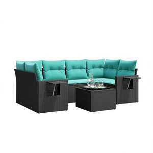 Set di divani da patio in polyrattan nero con cuscini, eleganti mobili da esterno, 7 pezzi - Product Image 1