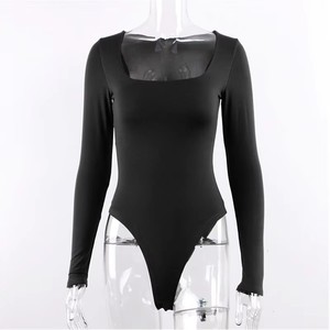 Camisetas interiores ajustadas de manga larga y cuello en U de color liso para otoño al por mayor. - Product Image 1