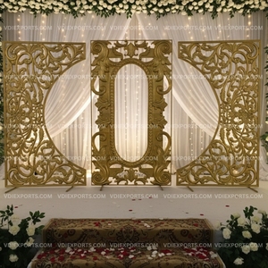 ฉากหลังแกะสลักลายทองคำแบบอิมพีเรียล ชุดแผงไฟเบอร์กลาสแบบแยกส่วน 3 ชิ้น สำหรับเวทีงานแต่งงานสุดหรู - Product Image 2