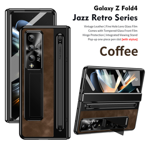 Fundas Plegables Antigolpes para Teléfono Móvil de la Serie Jazz Retro para <span class=keywords><strong>Samsung</strong></span> Galaxy Z Fold 4 5 6 7 con Lápiz Óptico y Cristal Templado - Product Image 4
