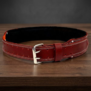 Ceinture en cuir rouge avec boucle réglable et doublure textile - Product Image 3
